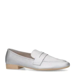 Manfield Zilveren leren loafers^DAMES Loafers