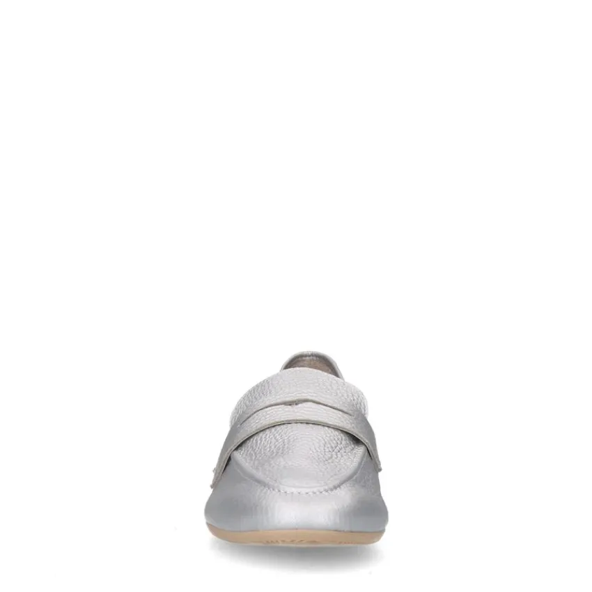 Manfield Zilveren leren loafers^DAMES Loafers