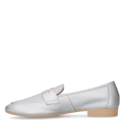 Manfield Zilveren leren loafers^DAMES Loafers