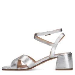 Manfield Zilveren leren sandalen met hak^DAMES Sandalen