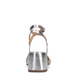 Manfield Zilveren leren sandalen met hak^DAMES Sandalen