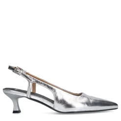 Manfield Zilveren leren slingbacks^DAMES Pumps|Slingbacks