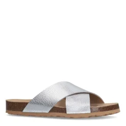 Manfield Zilveren leren slippers^DAMES Slippers