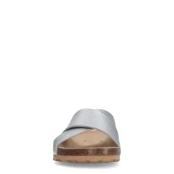 Manfield Zilveren leren slippers^DAMES Slippers
