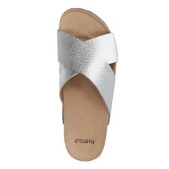Manfield Zilveren leren slippers^DAMES Slippers