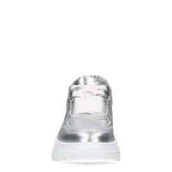 Manfield Zilveren leren sneakers^DAMES Sneakers