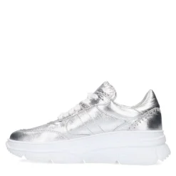 Manfield Zilveren leren sneakers^DAMES Sneakers