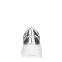 Manfield Zilveren leren sneakers^DAMES Sneakers