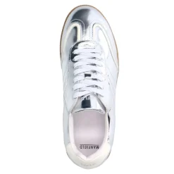 Manfield Zilveren leren sneakers^DAMES Sneakers