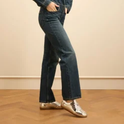 Manfield Zilveren leren sneakers^DAMES Sneakers