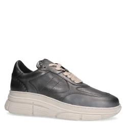 Manfield Zilveren leren sneakers^DAMES Sneakers