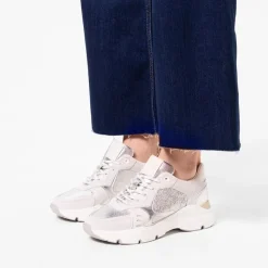 Manfield Zilveren leren sneakers^DAMES Sneakers