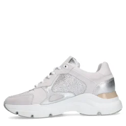 Manfield Zilveren leren sneakers^DAMES Sneakers