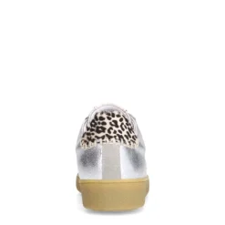Manfield Zilveren leren sneakers met leopard details^DAMES Sneakers