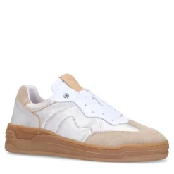 Manfield Zilveren leren sneakers met beige suède details^DAMES Sneakers