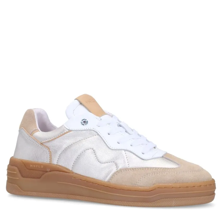 Manfield Zilveren leren sneakers met beige suède details^DAMES Sneakers