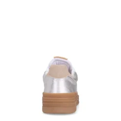 Manfield Zilveren leren sneakers met beige suède details^DAMES Sneakers
