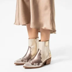 Manfield Zilveren metallic leren cowboy laarzen^DAMES Enkellaarsjes