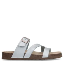 Manfield Zilveren slippers met gesp^DAMES Slippers