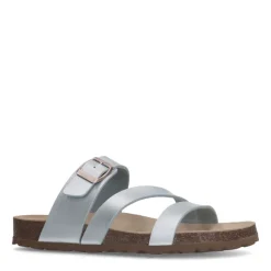 Manfield Zilveren slippers met gesp^DAMES Slippers