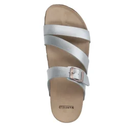 Manfield Zilveren slippers met gesp^DAMES Slippers