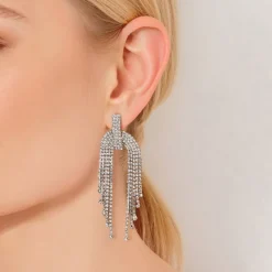 Manfield Zilveren strass party oorbellen^ Sieraden