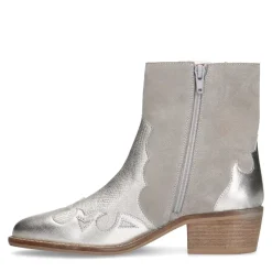 Manfield Zilveren suède metallic cowboy laarzen^DAMES Enkellaarsjes