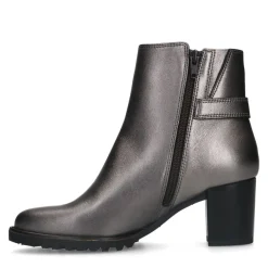 No Stress Zilverkleurige leren enkellaarsjes met hak^DAMES Enkellaarsjes