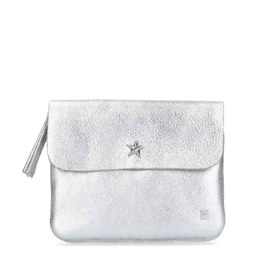 Manfield Zilverkleurige leren portemonnee^ Portemonnees