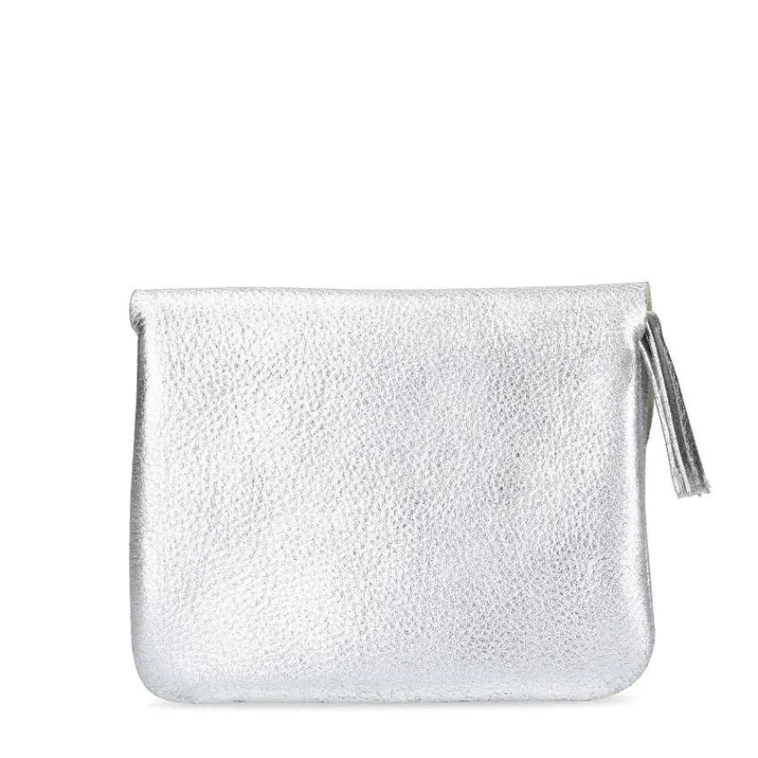 Manfield Zilverkleurige leren portemonnee^ Portemonnees