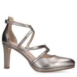 Manfield Zilverkleurige leren pumps^DAMES Pumps