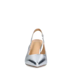 Manfield Zilverkleurige leren slingbacks^DAMES Pumps|Slingbacks