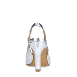 Manfield Zilverkleurige leren slingbacks^DAMES Pumps|Slingbacks