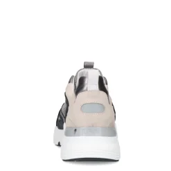 Manfield Zilverkleurige leren sneakers met mesh details^DAMES Sneakers