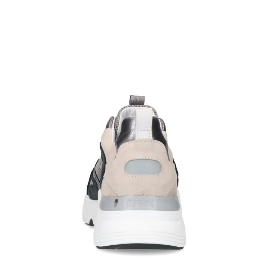 Manfield Zilverkleurige leren sneakers met mesh details^DAMES Sneakers