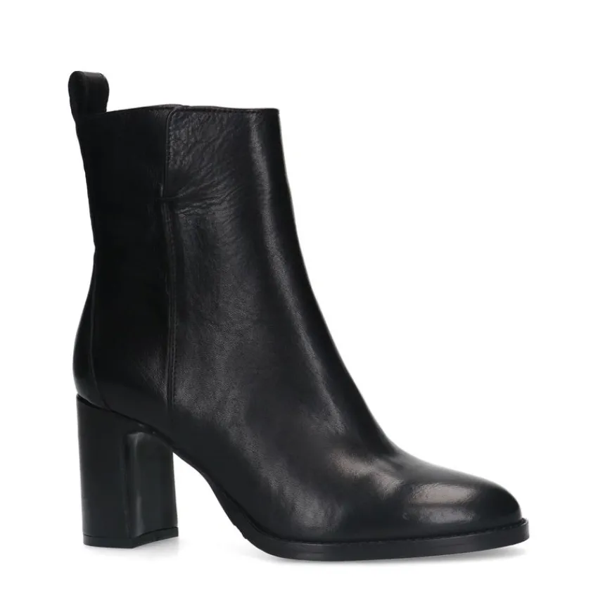 Manfield Zwart leren enkellaarsjes met blokhak^DAMES Enkellaarsjes