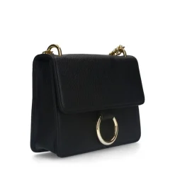 Manfield Zwart leren schoudertasje^ Schoudertassen