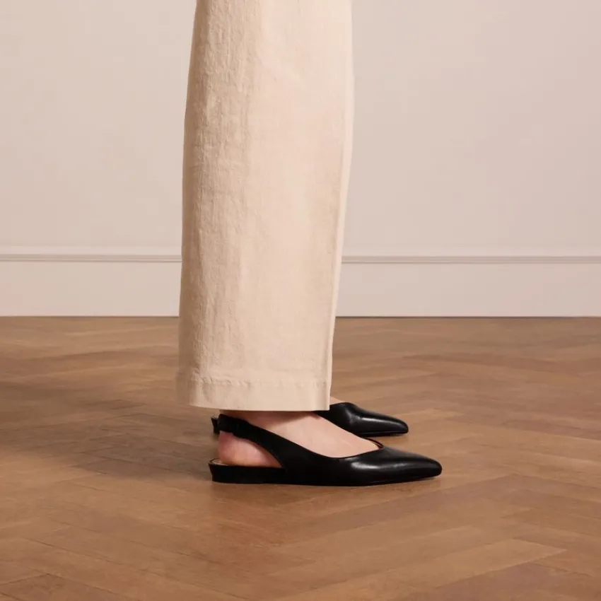 Manfield Zwart leren slingbacks^DAMES Pumps|Slingbacks