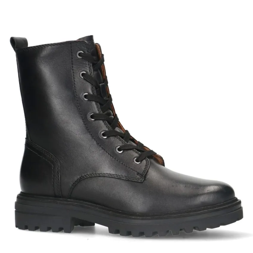 No Stress Zwart leren veterlaarsjes^DAMES Enkellaarsjes