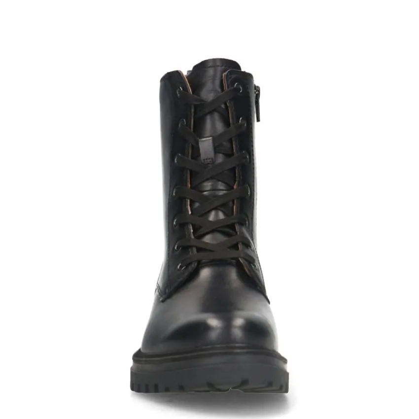 No Stress Zwart leren veterlaarsjes^DAMES Enkellaarsjes