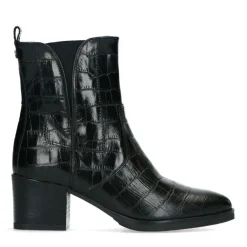 No Stress Zwarte enkellaarsjes met crocoprint^DAMES Enkellaarsjes