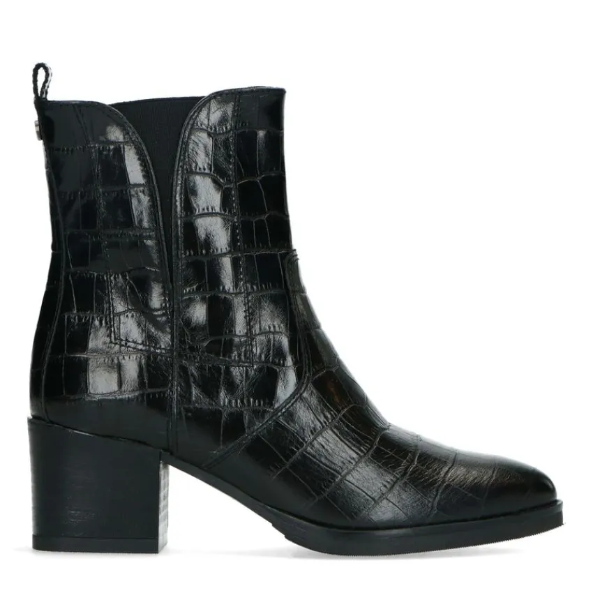 No Stress Zwarte enkellaarsjes met crocoprint^DAMES Enkellaarsjes