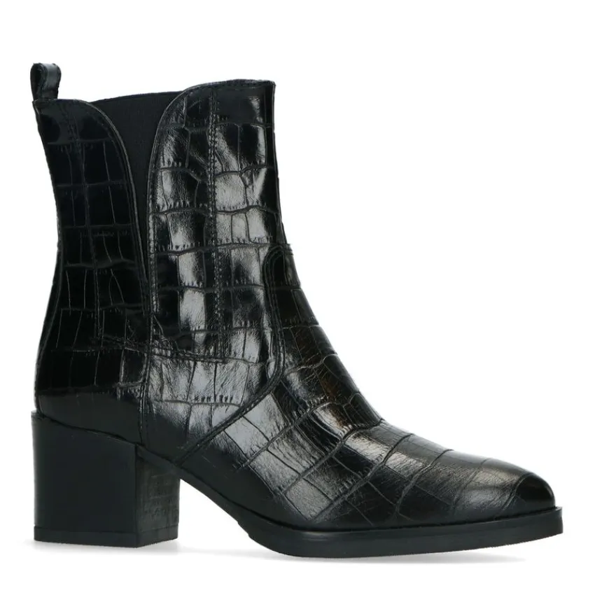 No Stress Zwarte enkellaarsjes met crocoprint^DAMES Enkellaarsjes