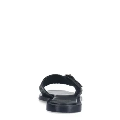 Manfield Zwarte gevlochten slippers met gesp^DAMES Slippers