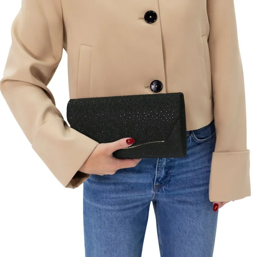 Manfield Zwarte glitter clutch^ Clutches