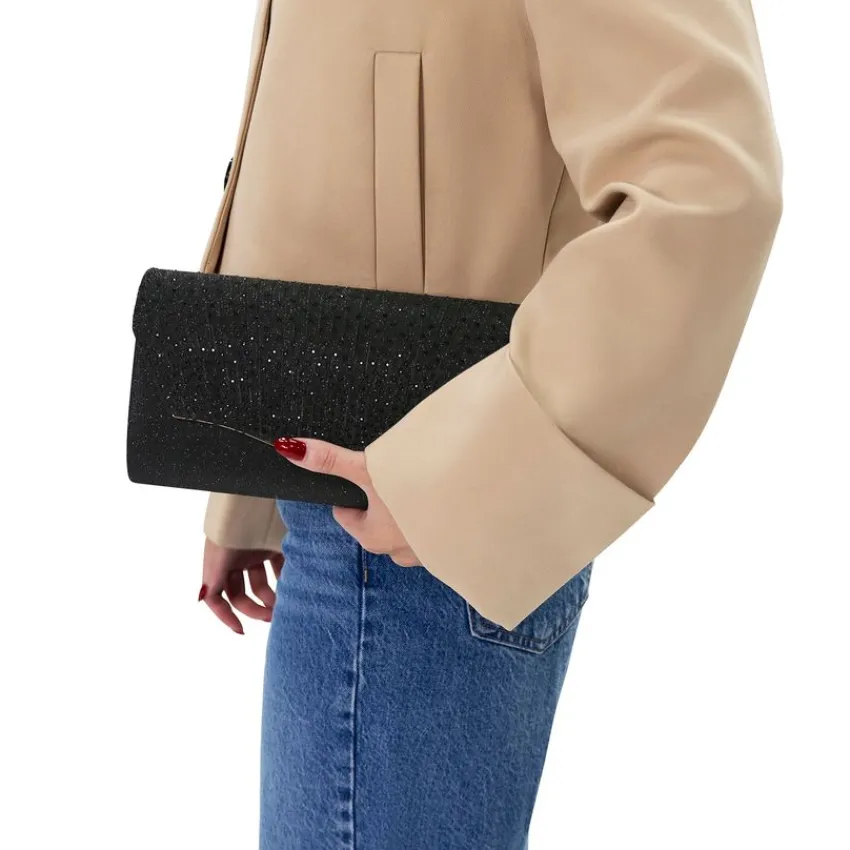 Manfield Zwarte glitter clutch^ Clutches