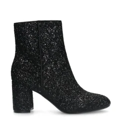 Manfield Zwarte glitter enkellaarsjes met hak^DAMES Enkellaarsjes