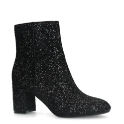 Manfield Zwarte glitter enkellaarsjes met hak^DAMES Enkellaarsjes