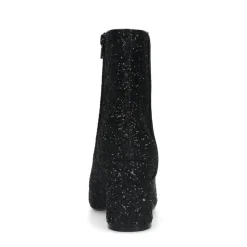 Manfield Zwarte glitter enkellaarsjes met hak^DAMES Enkellaarsjes