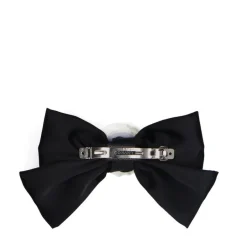 Manfield Zwarte haarclip met strik en roos^ Haaraccessoires